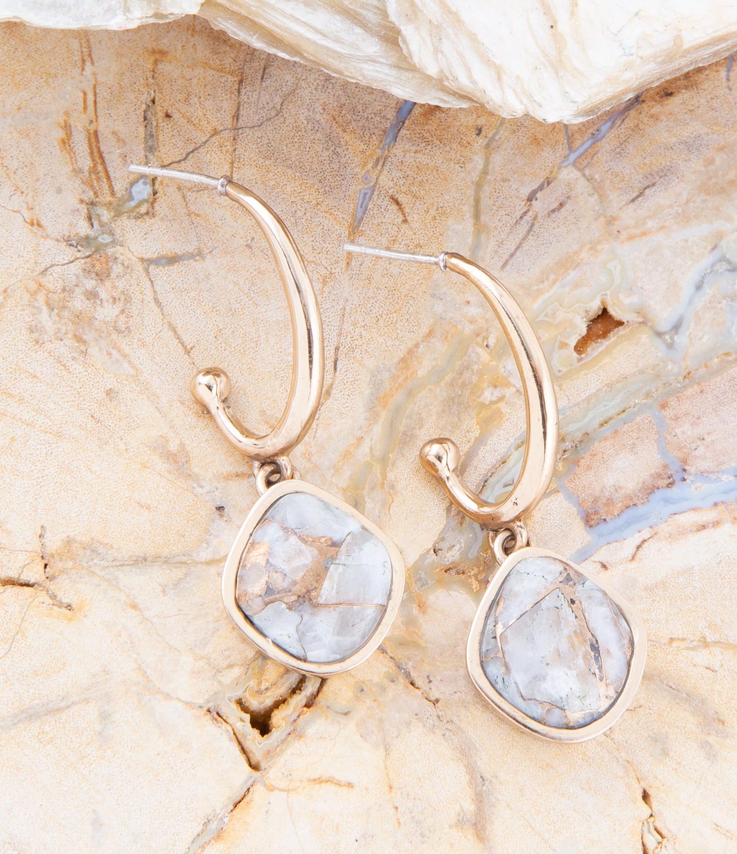 White and Golded Calcite Drop Earrings