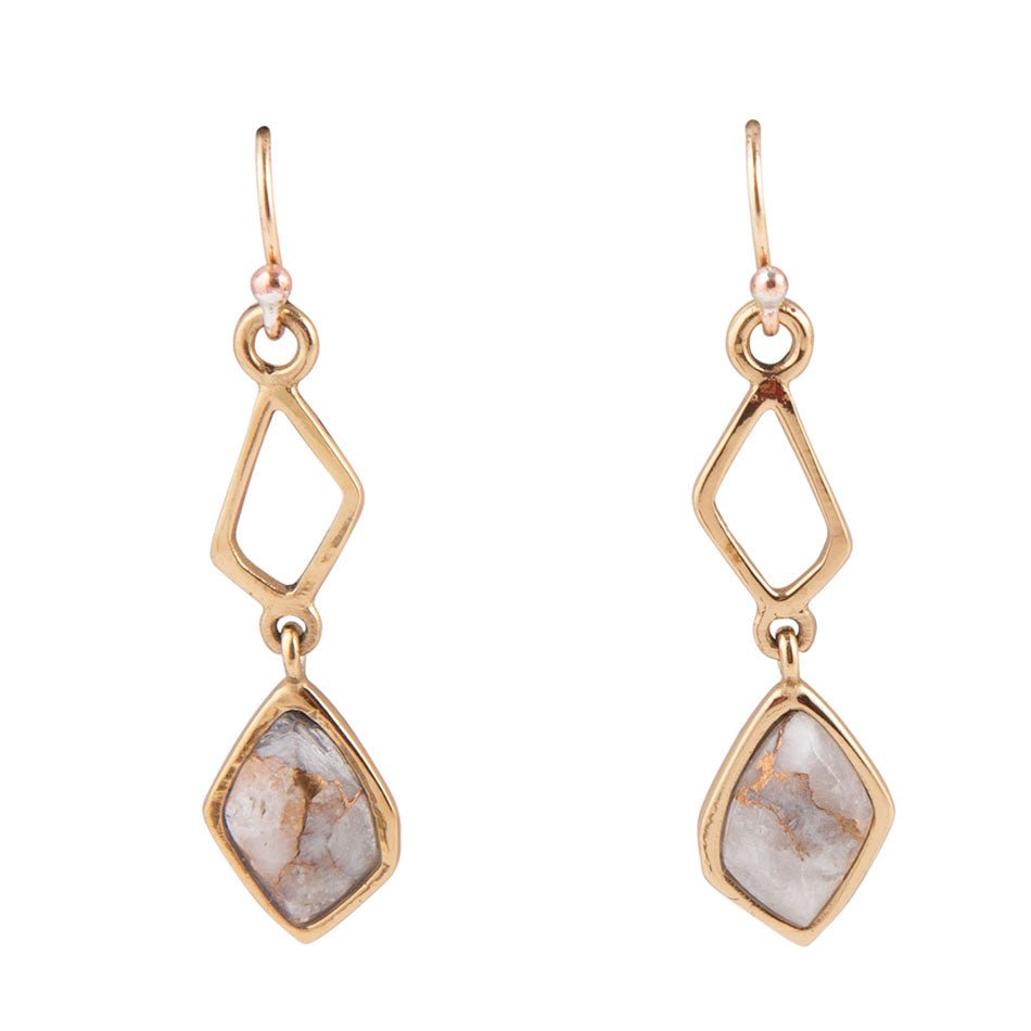 White Calcite Matrix and Bronze Drop Earrings