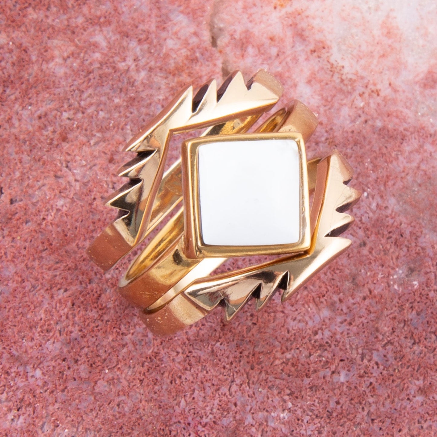 White Jasper Aztec Ring