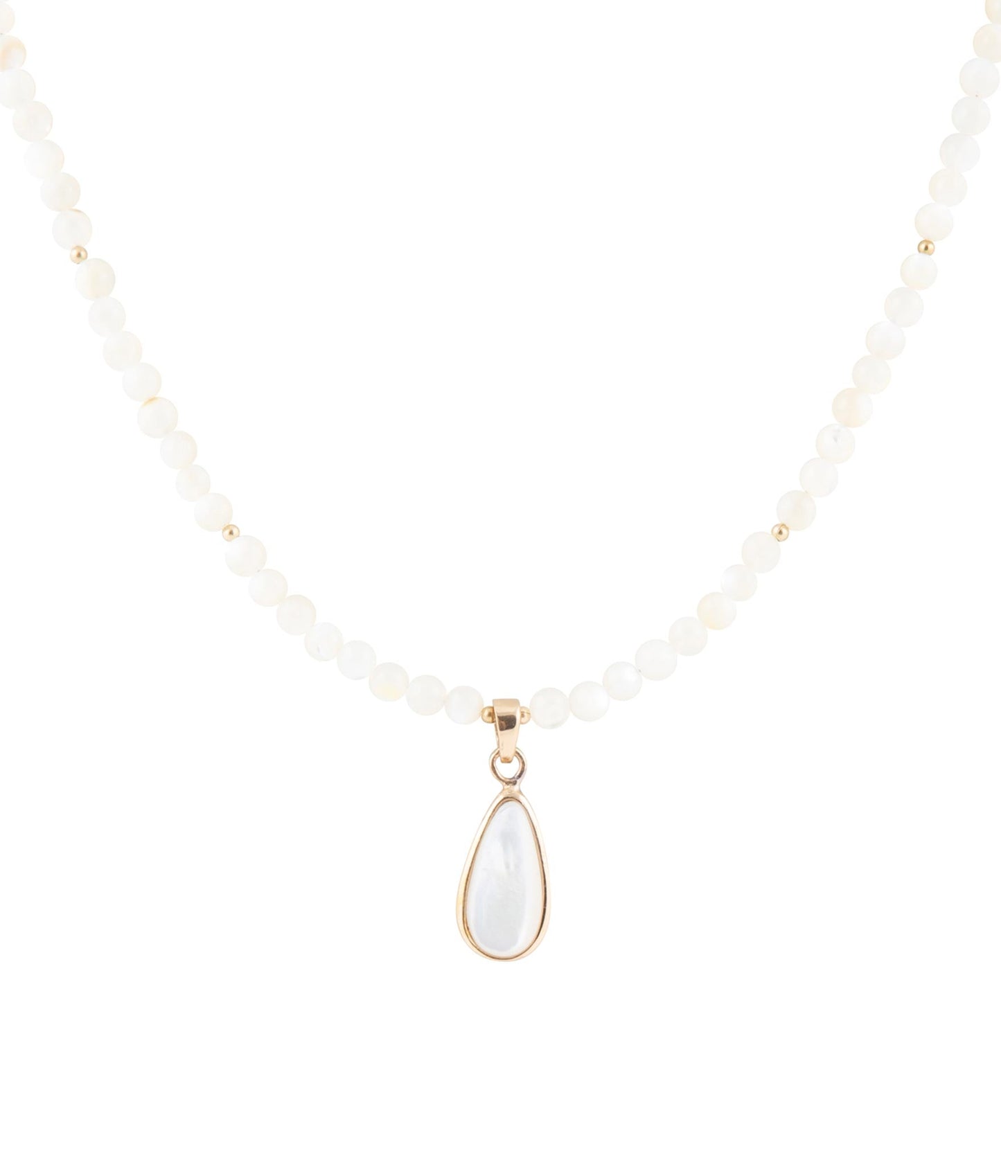 White Mother of Pearl Tear Drop Golden Pendant Necklace