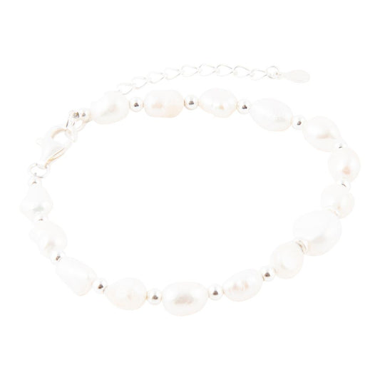 White Pearl Beaded Sterling Silver Bracelet