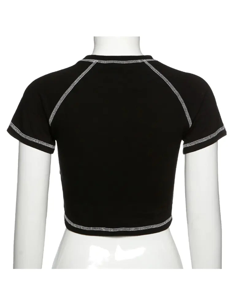 Aesthetic Skull Girl T-Shirt - Y2K Black Vintage Style - # GIAA23510024