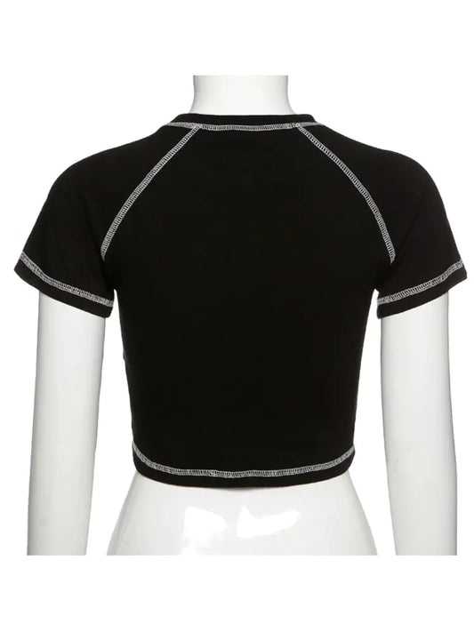 Aesthetic Skull Girl T-Shirt - Y2K Black Vintage Style - # GIAA23510024