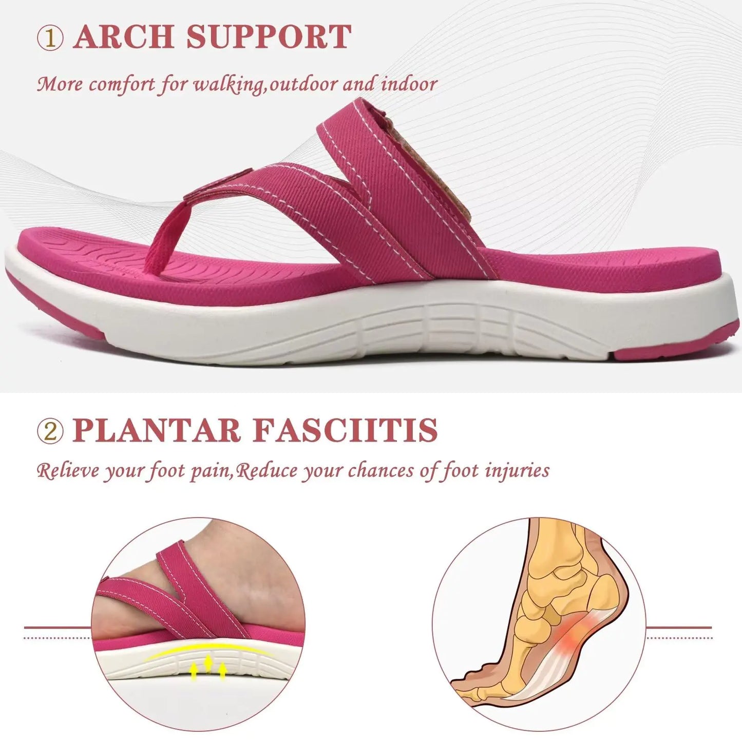 COFACE Womens Fashion Orthotic Flip Flops Ladies Slip On Lightweight Athletic Yoga Mat Cushion Thong Sandals With Comfortable Plantar Fasciitis Arch Support 9.5 Rose - # GIAA73510005