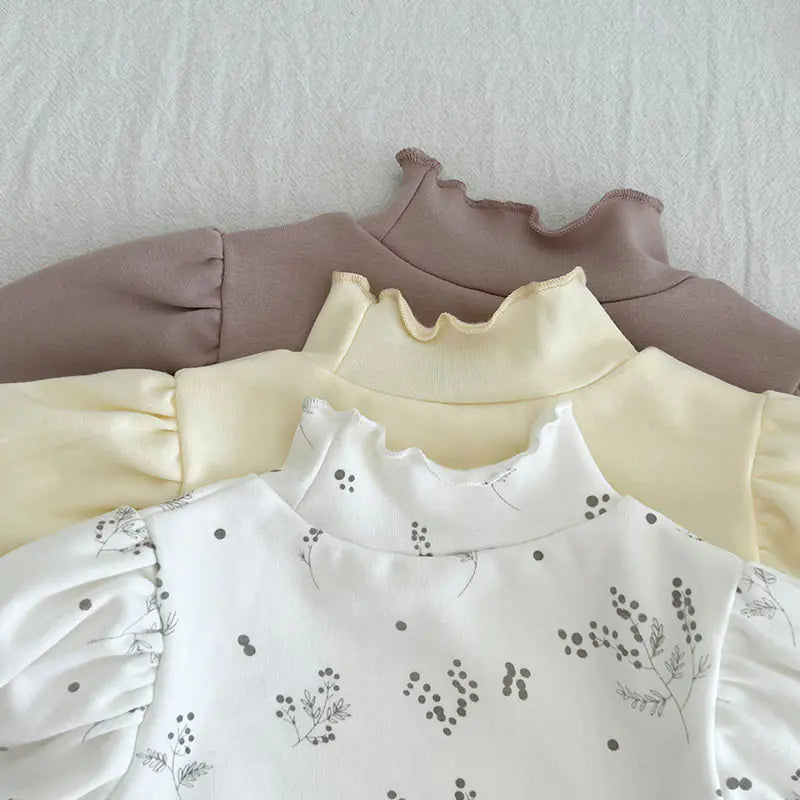 High Collar Long Sleeve Cotton T-shirt for Baby Girls - # BAAA1111010004
