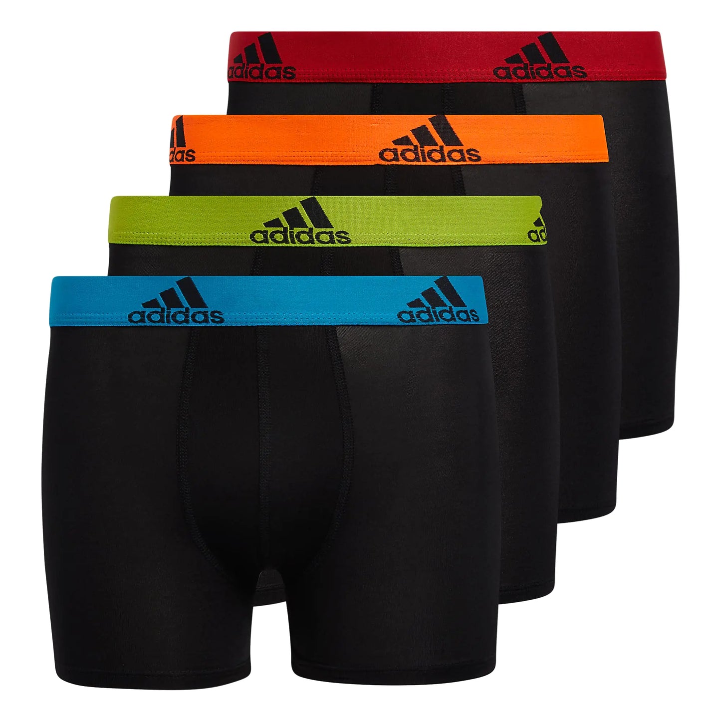 adidas Kids-Boy's Performance Boxer Briefs Underwear (4-Pack) Large Black/Solar Blue/Semi Solar Slime Green - # BOAA121410001
