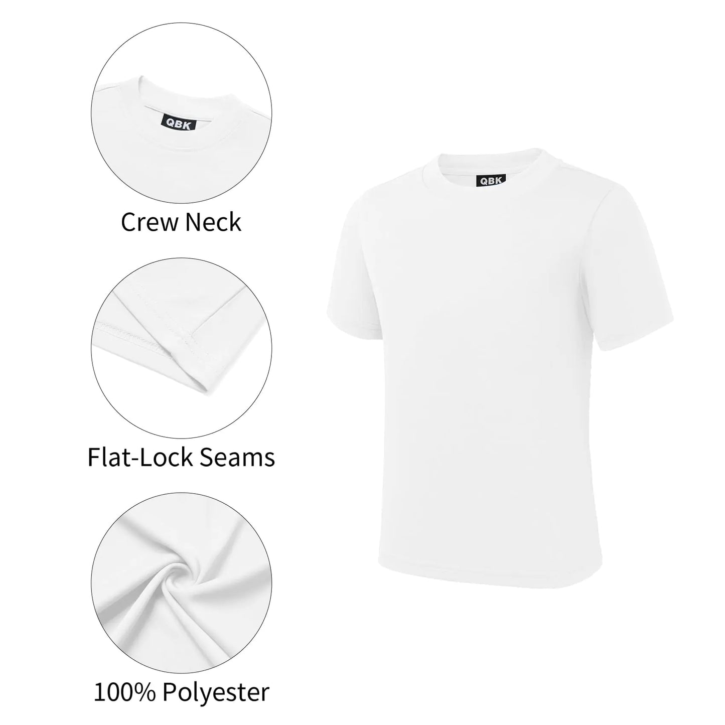 QBK 4T to Youth Neon Shirt Kids UPF 50+ Dry Fit Athletic Short Sleeve T Shirts for Boys and Girls 5T White - # BOAA11110001