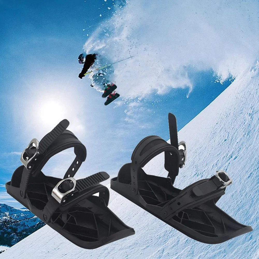 Black Mini Ski Skates Snow Shoes: Portable Adjustable Bindings - # BOAA73110008