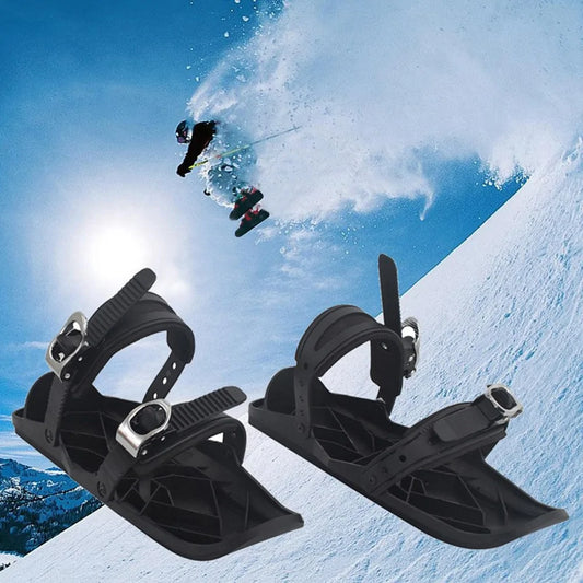 Black Mini Ski Skates Snow Shoes: Portable Adjustable Bindings - # BOAA73110008