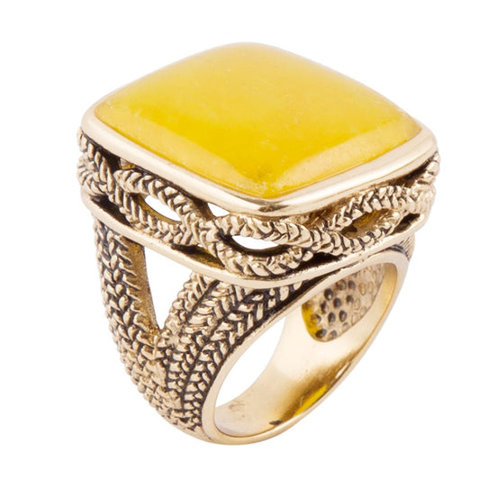 Yellow Agate and Golden Statement Ring