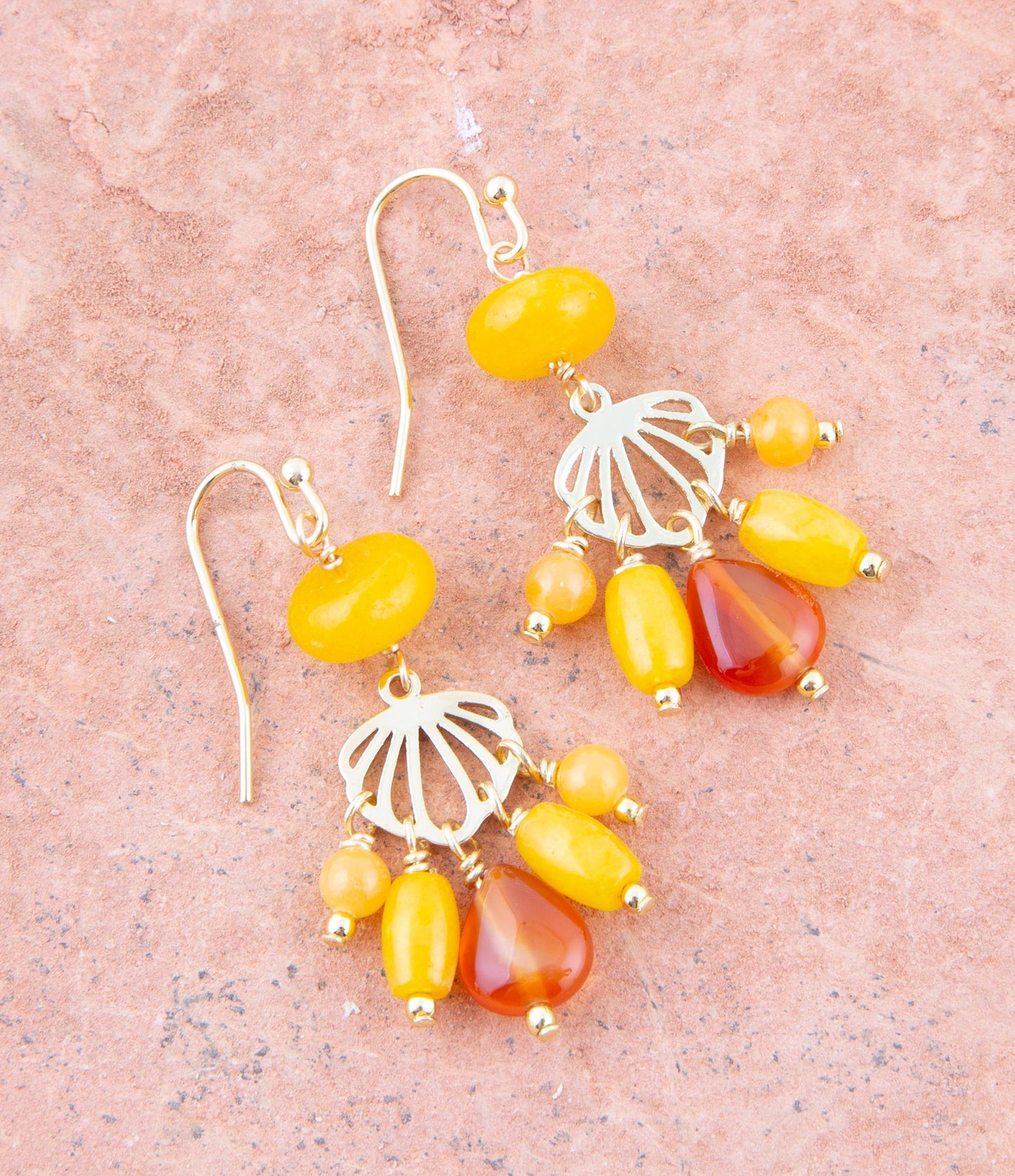 Yellow Carnelian Jade Golden Drop Earrings