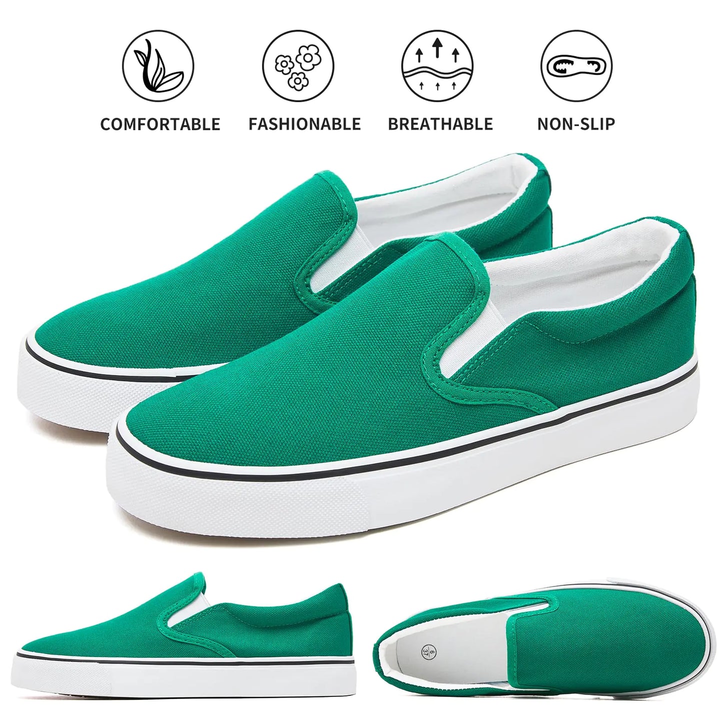 Women's Slip on Shoes Canvas Sneakers Loafers Non Slip Shoes Low Top Casual Shoes 9.5 Dark Green - # GIAA73710012
