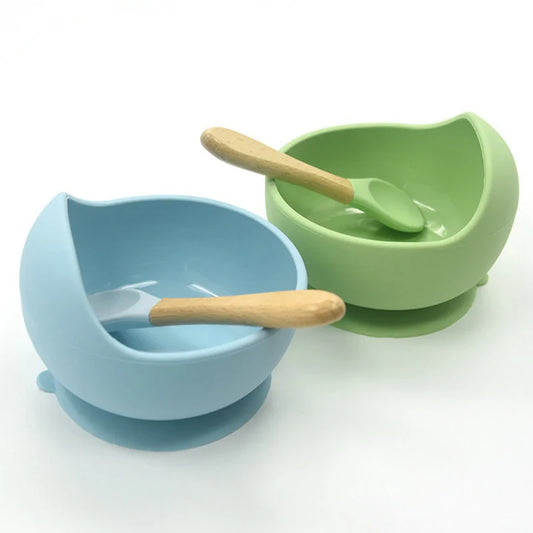 Baby Silicone Feeding Set with Wooden Spoon - # BAGE21110004
