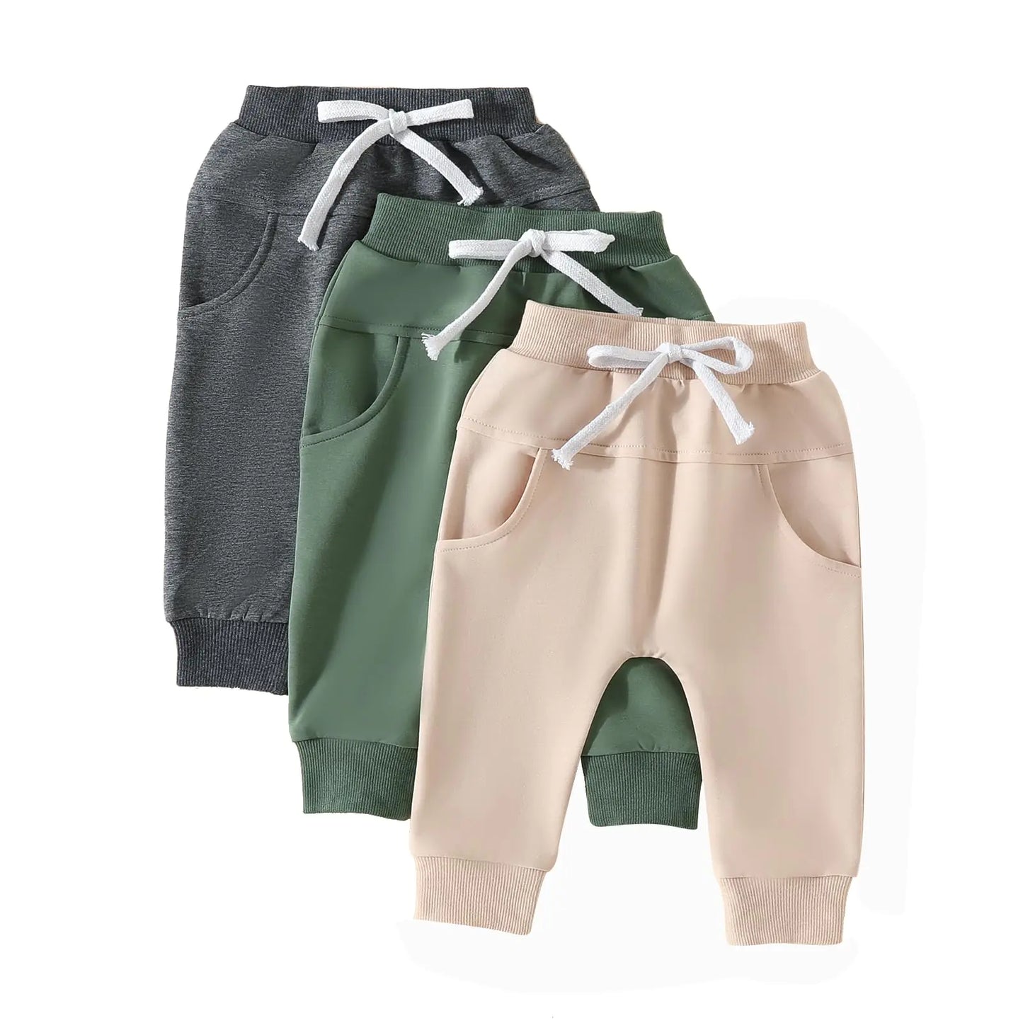 Baby Pants Toddler Infant Newborn Baby Boy Girl Sweatpants Long Joggers Pants Unisex Boy s Clothing 3 Pack (Apricot Green Dark Gray 6-12 Months) - # BAAA1B1310001